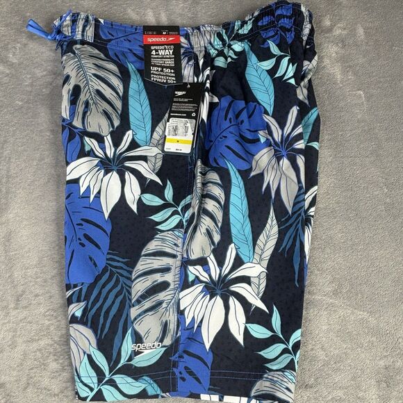 Speedo Swim Trunks Mens‎ Medium Board Shorts Ocean Blue Graphic Stretch UPF $59 - Picture 15 of 16